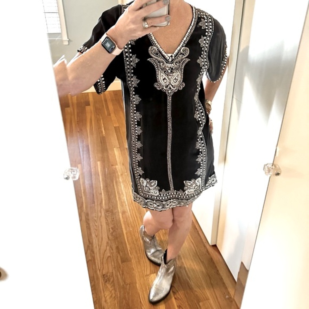 Calypso St. Barth Silk Embroidered Sari Dress XS Boho India Tunic Shift
